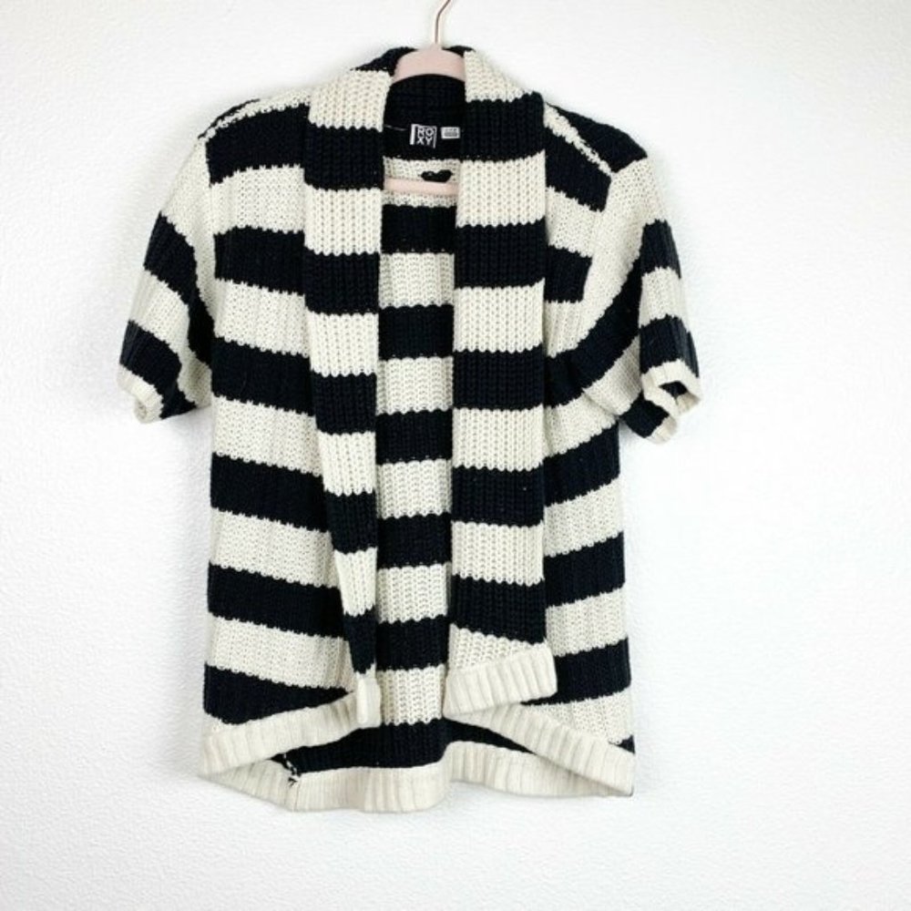 Roxy Medium Cream Black Stripe Open Front Cardigan